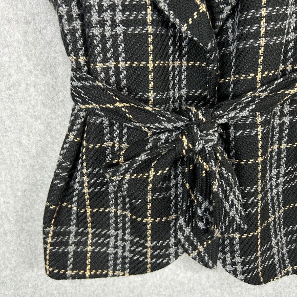 Amber Sun Belted Vest Black Gray Plaid Tweed Sleeveless Tie Waist Blazer Size XL - Picture 5 of 14